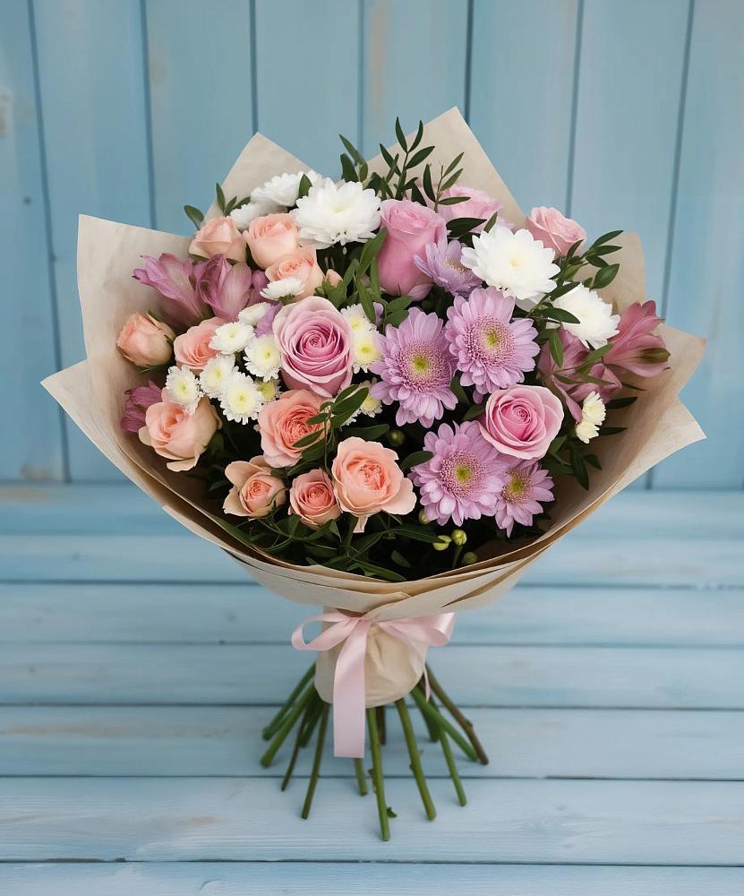 Букет цветов из: Хризантемы, Розы и Альстромерии в Поназырево